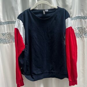 H&M Divided Multi Color Red Navy White Long Sleeve Pullover Sweater Size